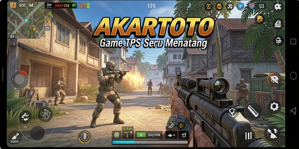 Tampilan gameplay seru dari AKARTOTO dengan aksi tembak-menembak.