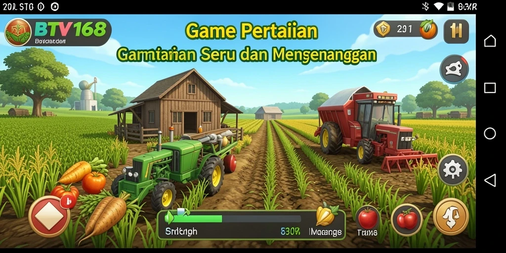 Tampilan gameplay BTV168 yang menampilkan kebun yang subur dan hewan peliharaan.