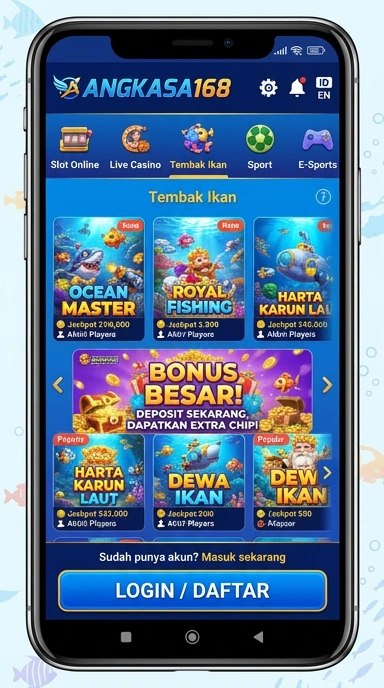 Tampilan utama aplikasi angkasa168 yang mudah dinavigasi.